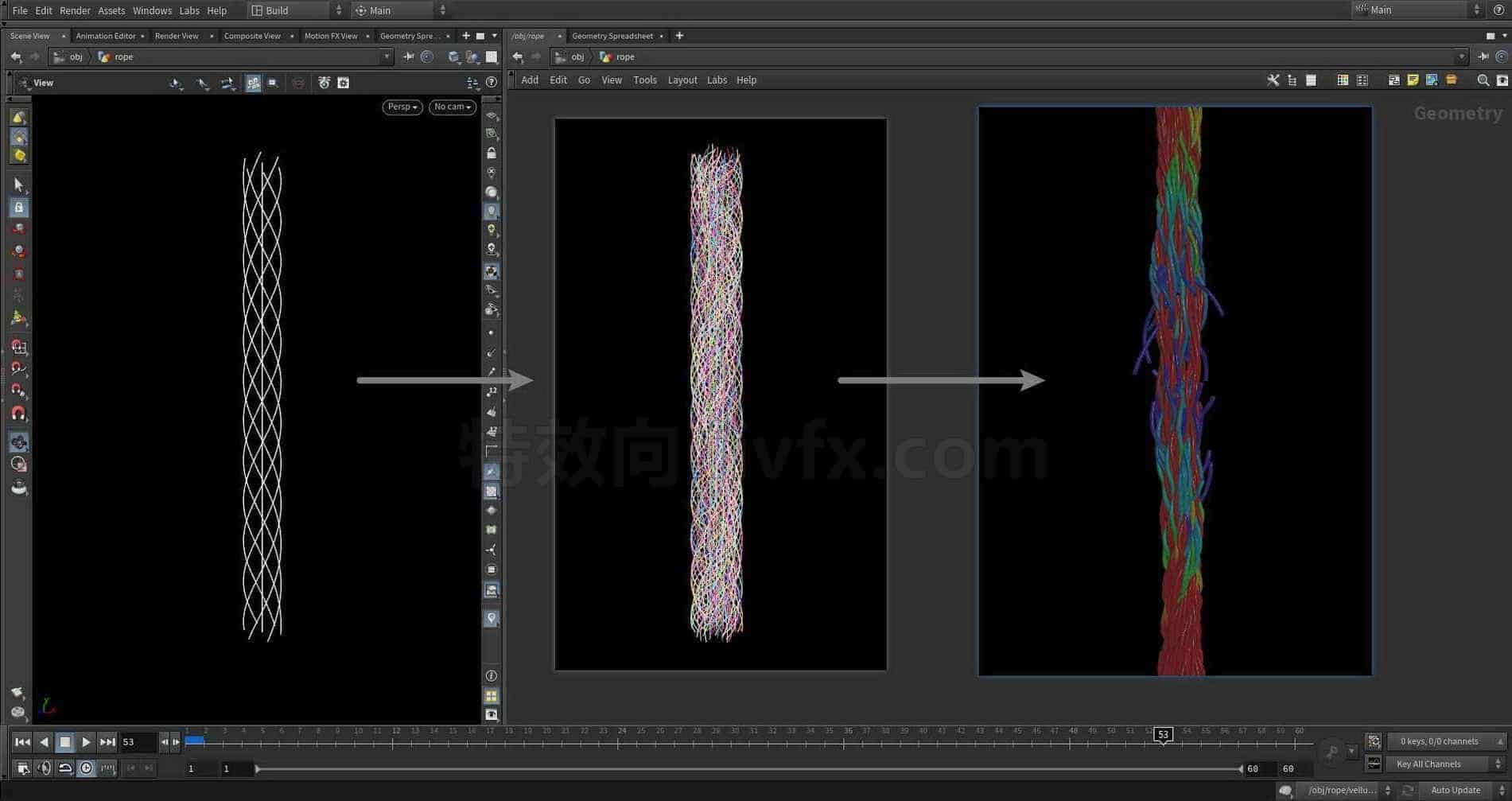 Houdini_绳子扯断效果-工具分享落于