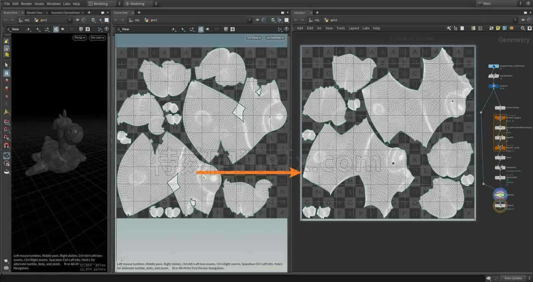 Houdini_UV重叠、松弛的方法-工具分享落于