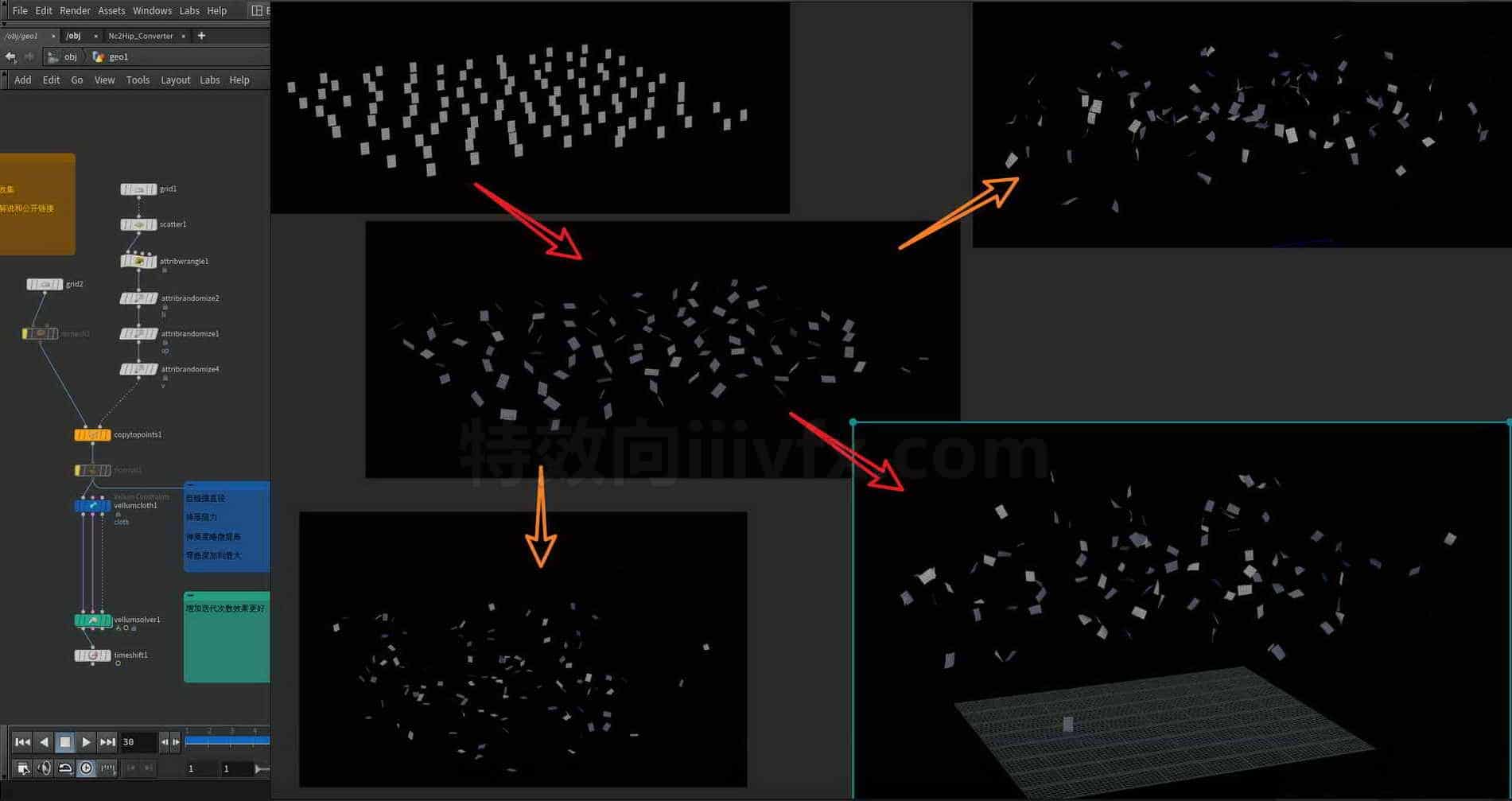 Houdini_快速实现纸片飘落的效果-工具分享落于