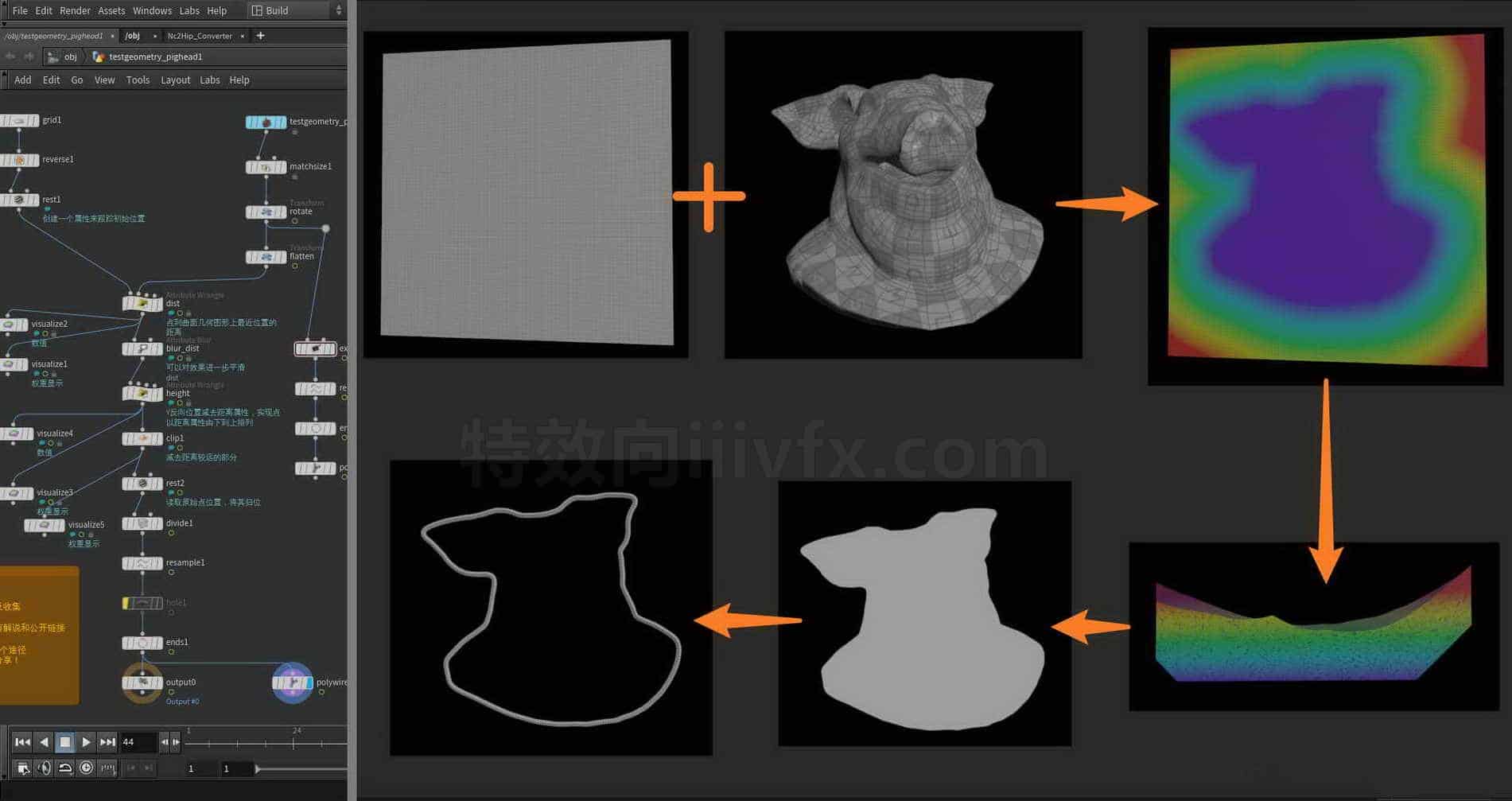 Houdini_基于平面_使用rest_提取轮廓曲线-工具分享落于