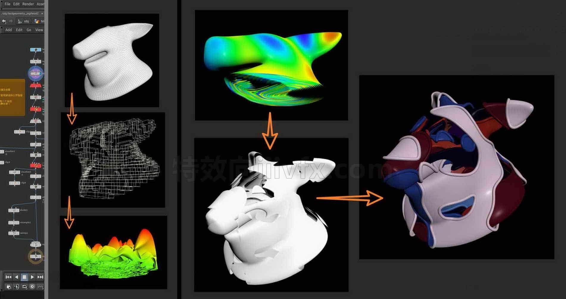 Houdini_通过体积距离_实现对物体切片的效果-工具分享落于
