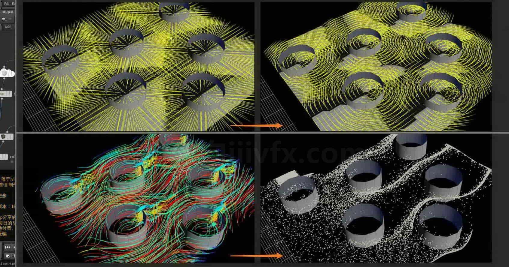 Houdini_通过速度场_使粒子流动时_避开障碍物-工具分享落于
