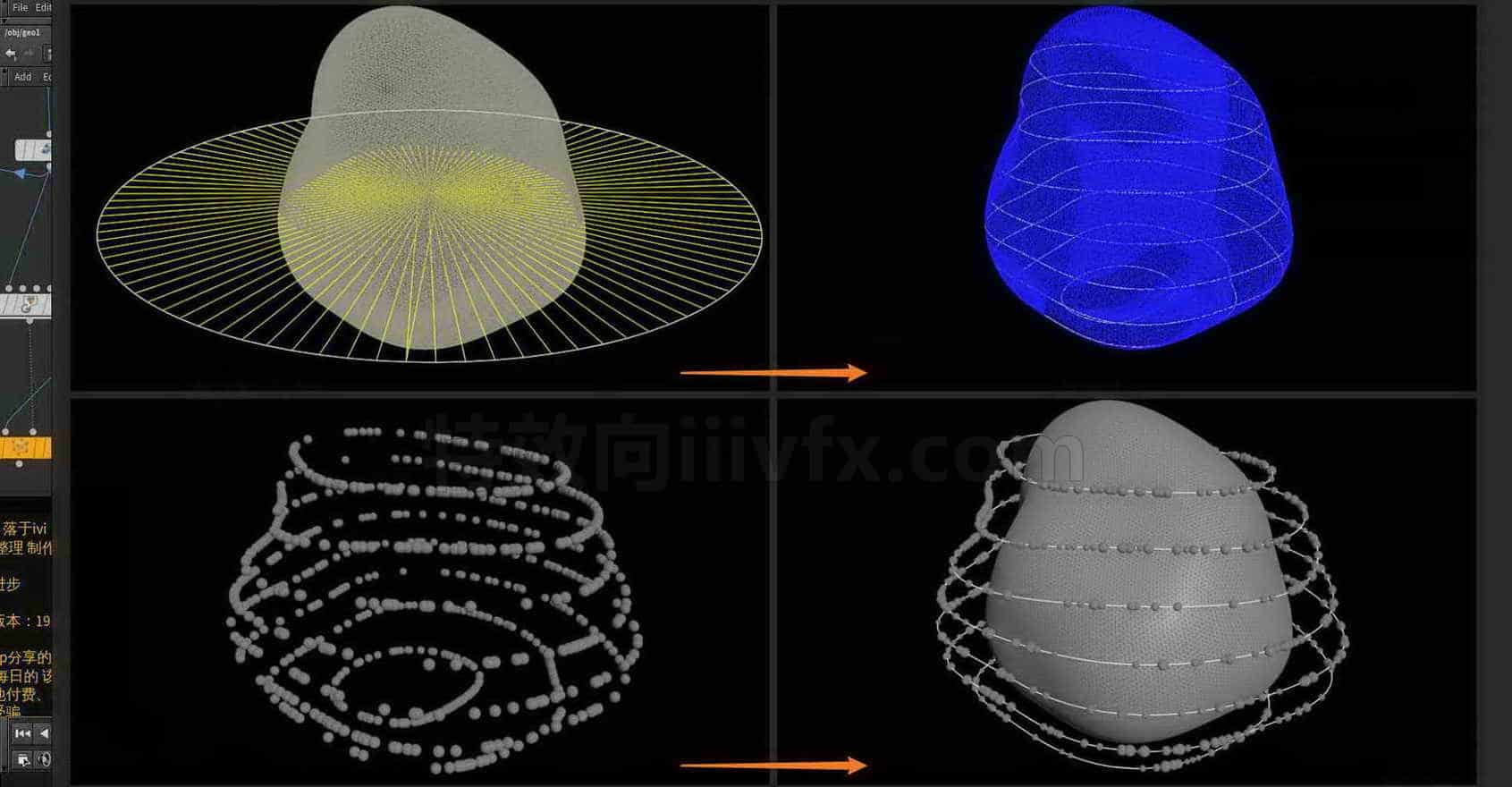 Houdini_球体以不同方向_速度_围绕物体运动-工具分享落于
