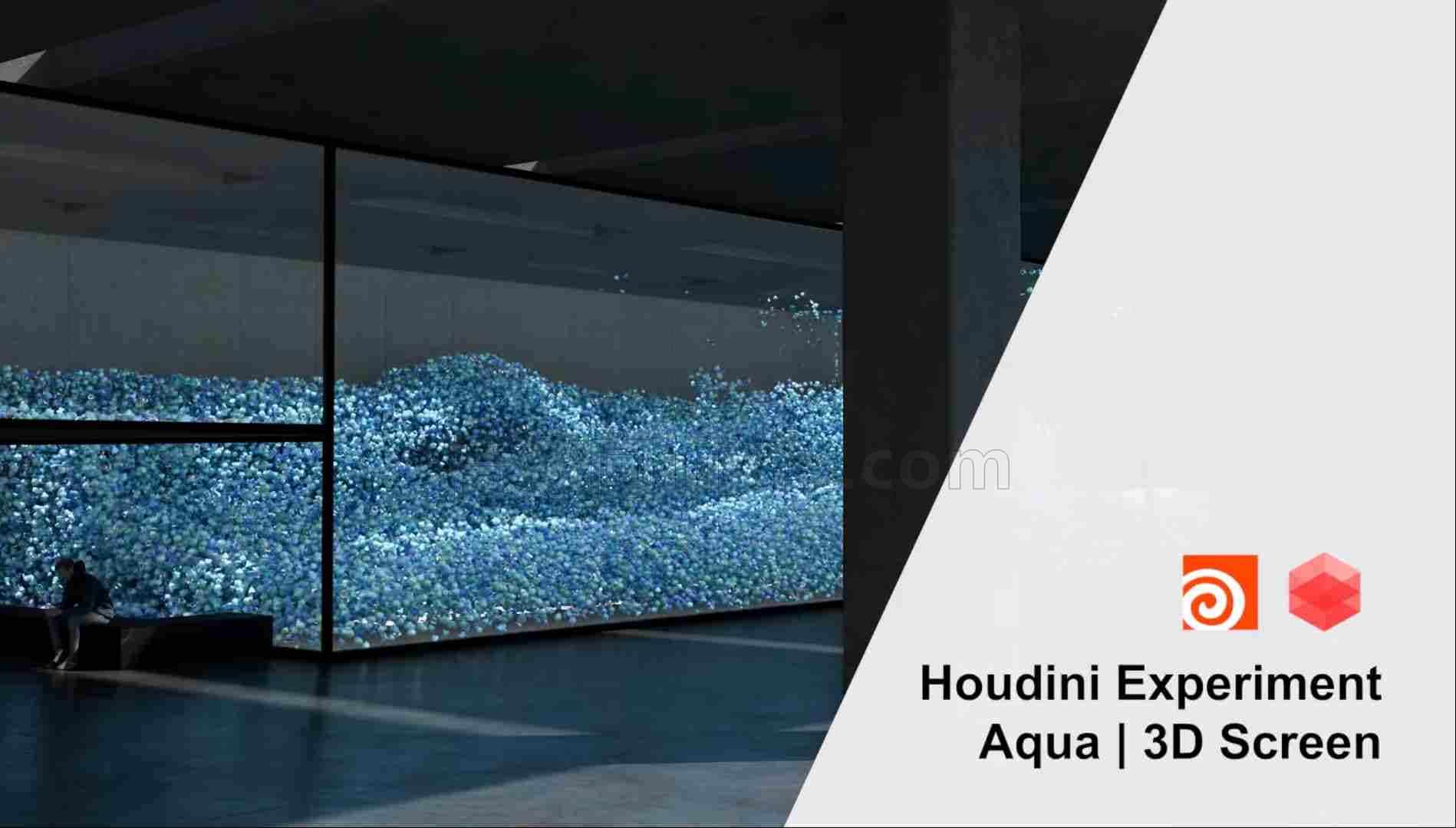 Houdini流体颗粒水箱翻滚效果hip工程Experiment – Aqua – 3D Screen ( + hip file)
