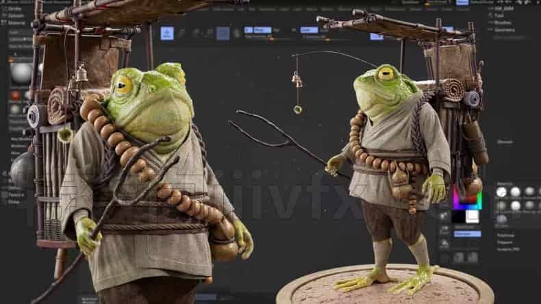 多软件全流程写实背篓蛤蟆角色设计(完结)无密ZBrush、Maya、Substance Painter Arnold