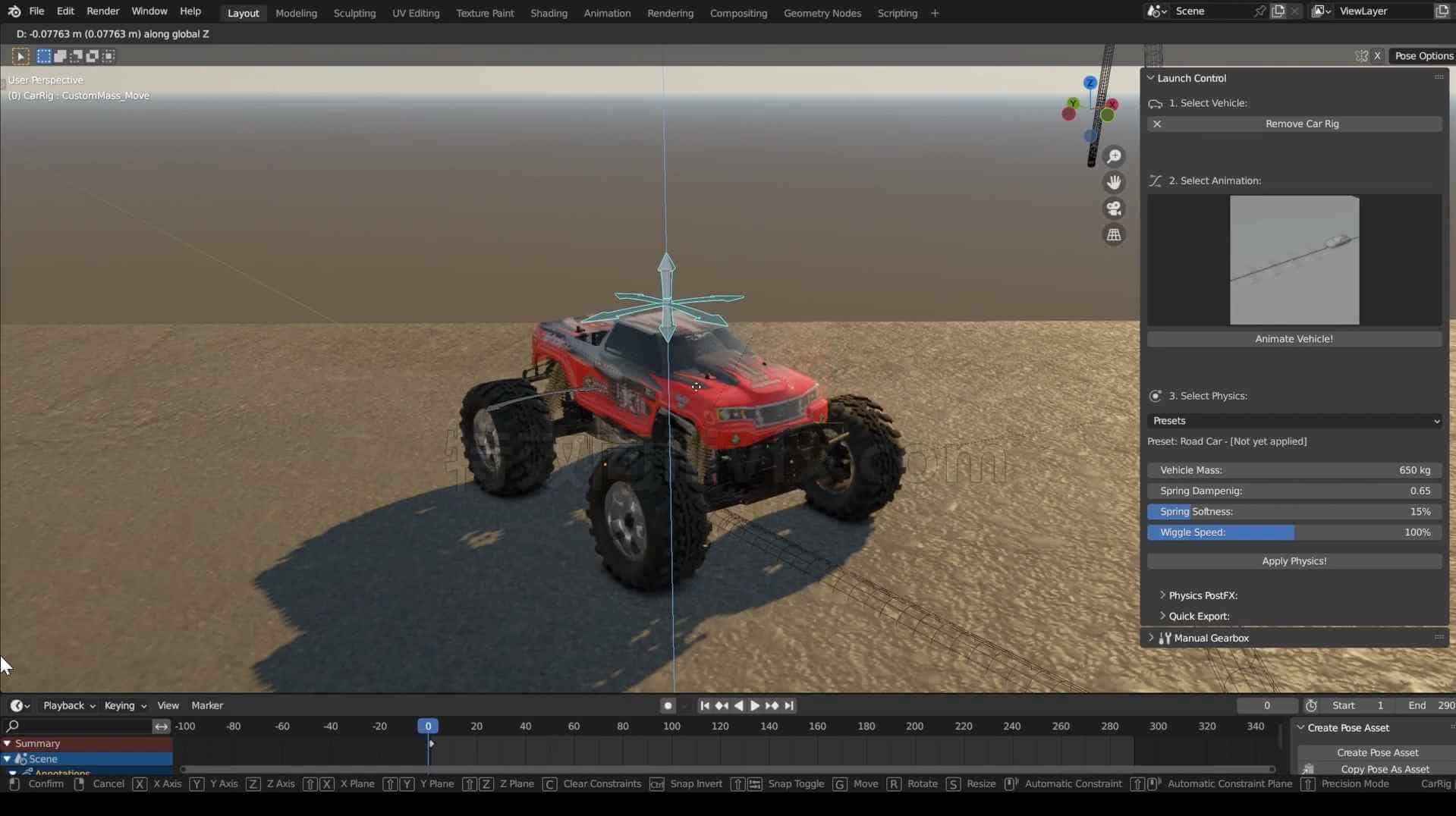 Blender汽车绑定插件for realistic Car Animation Launch Control