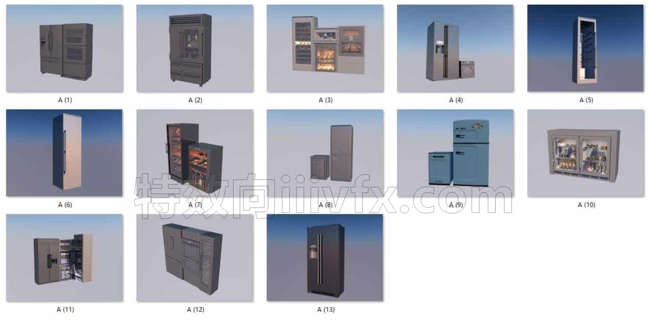C4DA-034-13个-冰箱-冰柜-C4D模型A室内-家居-办公