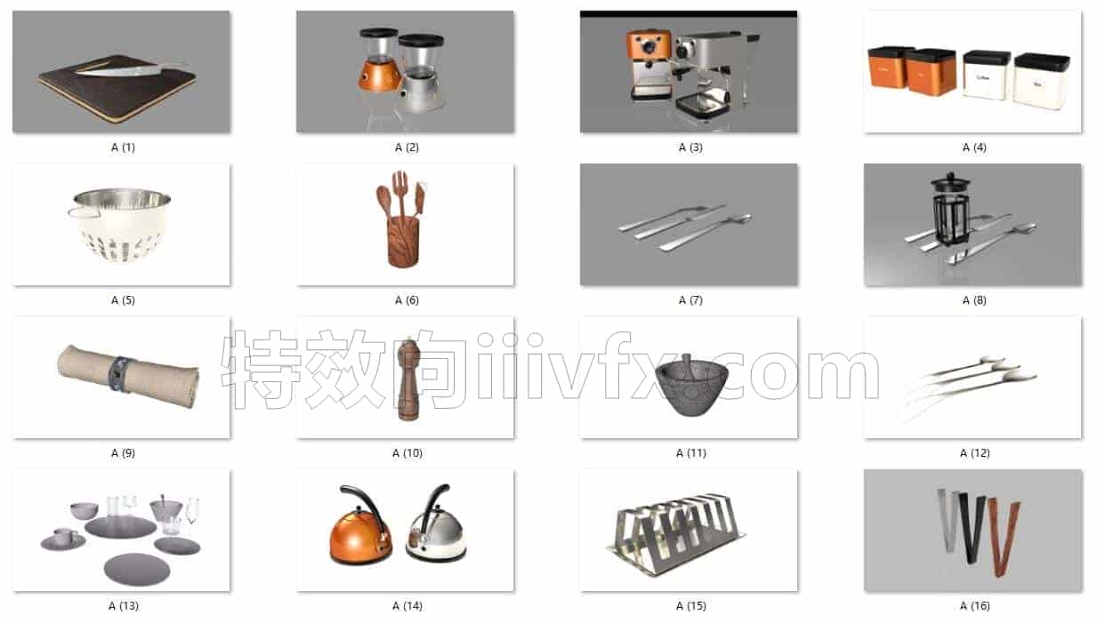 C4DA-038-16个-厨房-厨具-C4D模型A室内-家居-办公