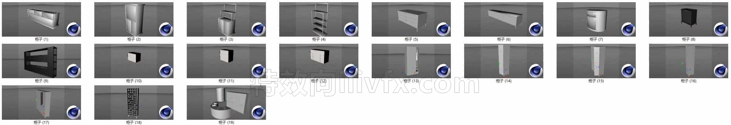 C4DA-043-19个-柜子-C4D模型A室内-家居-办公