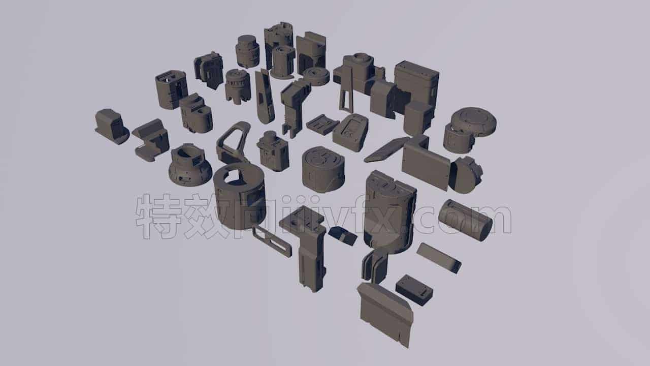 C4DC-022-40个抽象科幻硬面对象-C4D模型A科幻-武器-工业