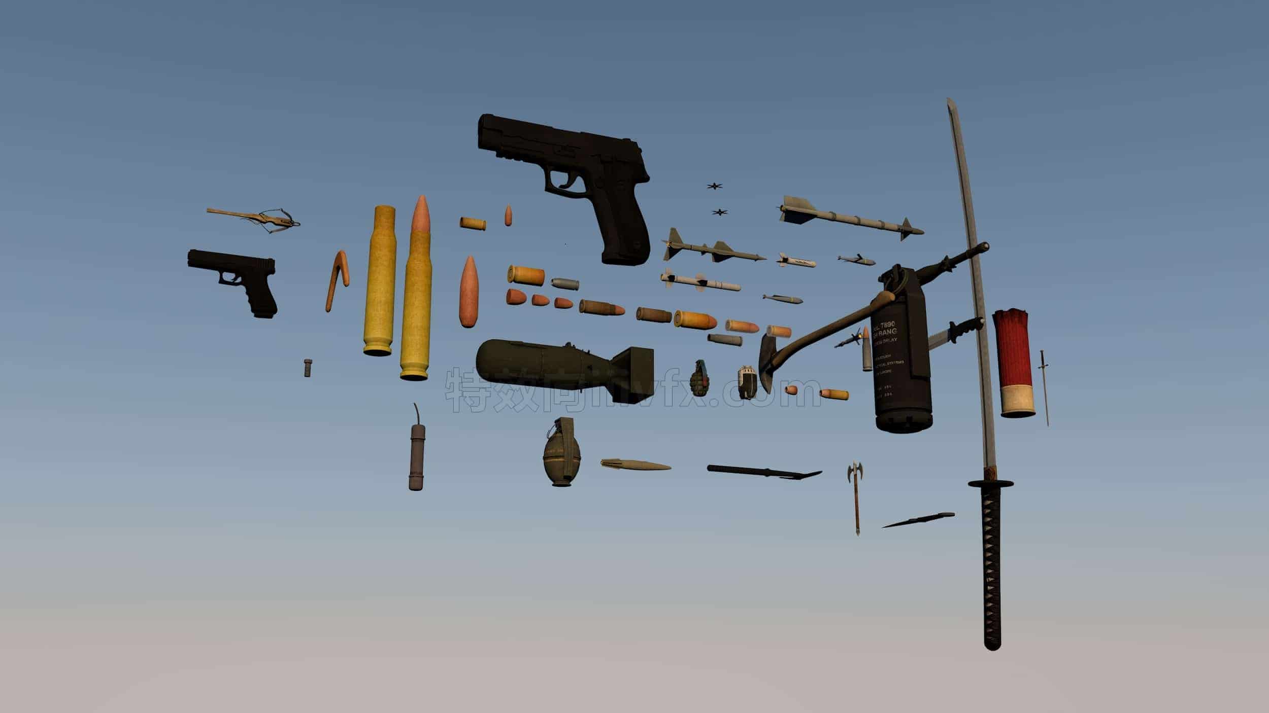 C4DC-025-51个兵器-武器-刀剑-飞镖模型-C4D模型A科幻-武器-工业