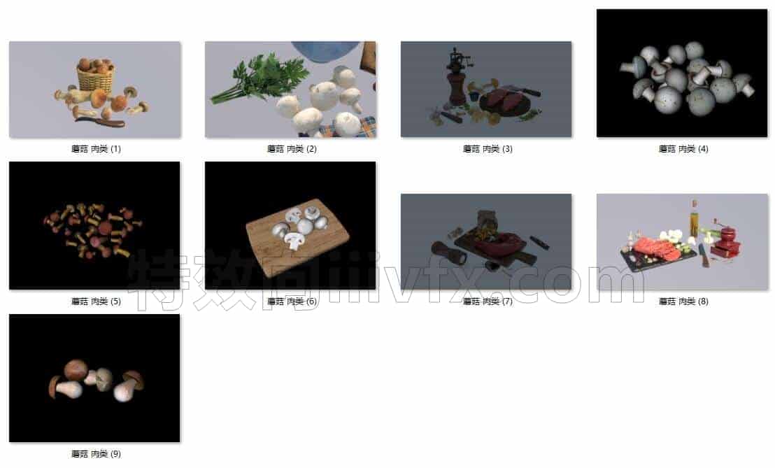 C4DD-005-9个-蘑菇-食物-C4D模型A人物-动物-食物