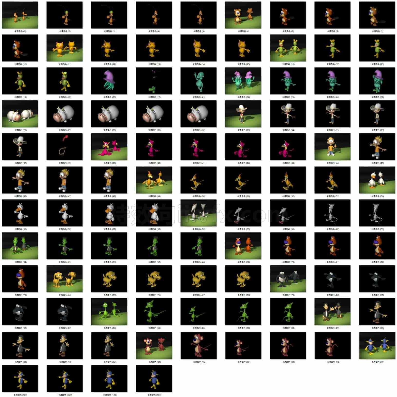 C4DD-031-103个-卡通-角色-三维-C4D模型A人物-动物-食物