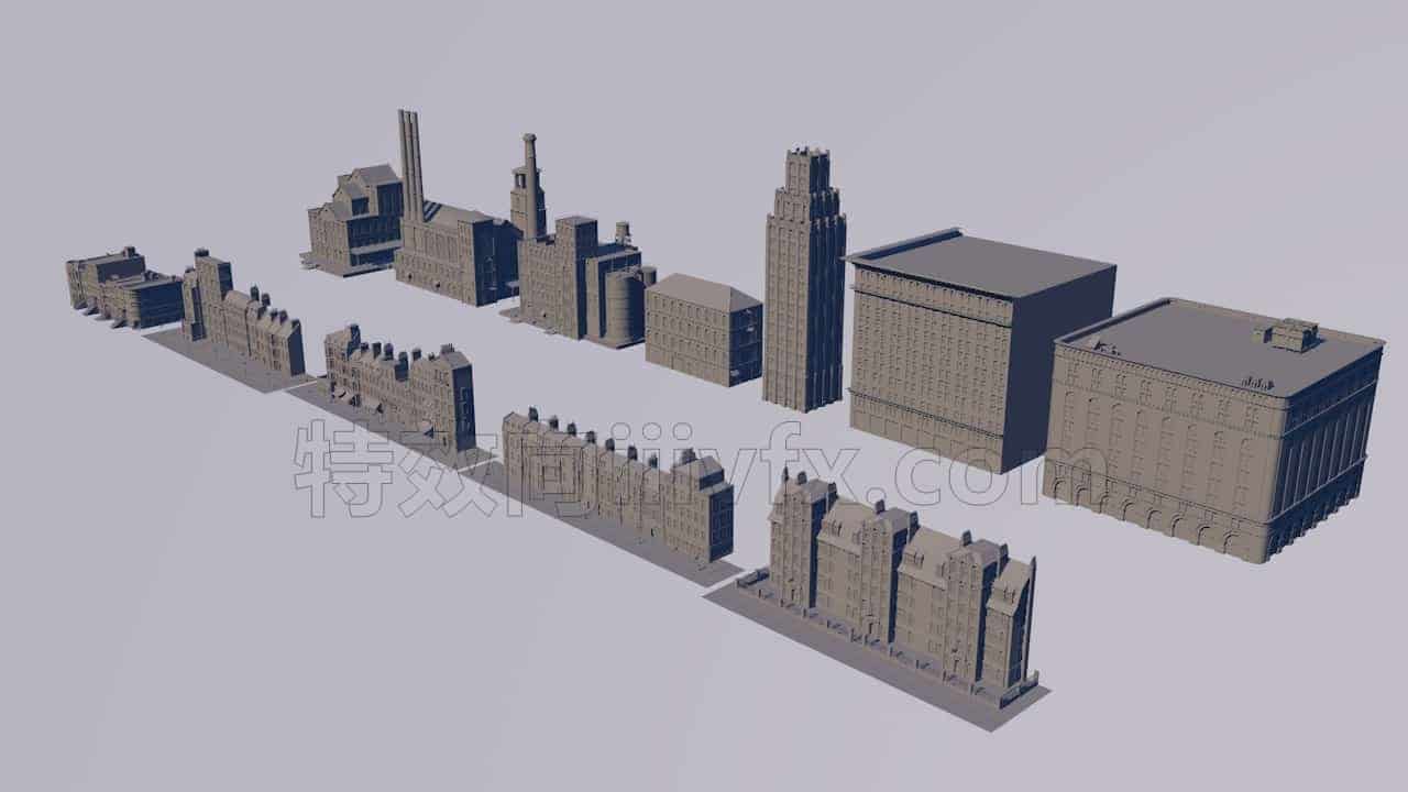 C4DE-007-12个-美国工业时代城镇-建筑楼房-模型-C4D模型A户外-城市-建筑