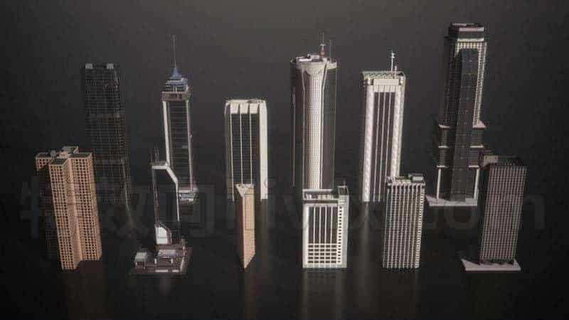 C4DE-008-12个-现代城市-高楼大厦-C4D模型A户外-城市-建筑