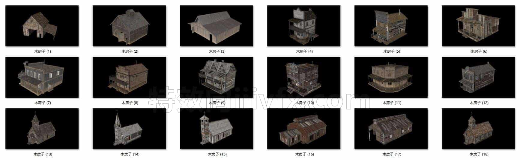 C4DE-014-18个-狂野西部-木屋-木房子-建筑模型-C4D模型A户外-城市-建筑