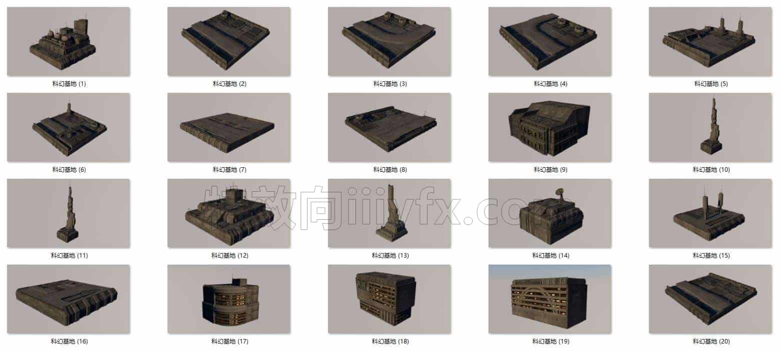 C4DE-016-20个-科幻地堡-基地建筑-C4D模型A户外-城市-建筑