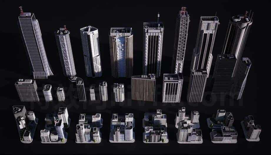 C4DE-025-28个-东京摩天大楼-巨型建筑-街道模型-C4D模型A户外-城市-建筑