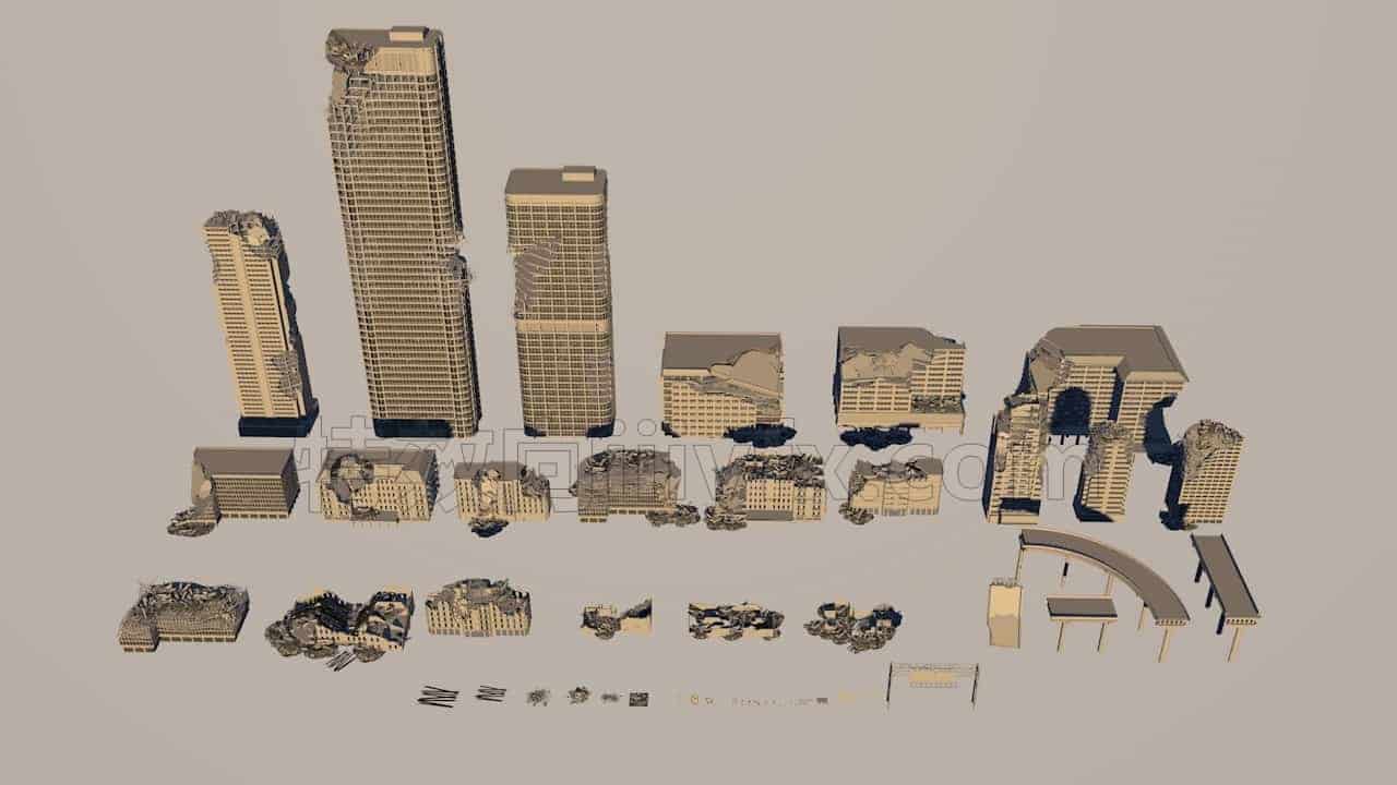 C4DE-034-30个-末日城市建筑-废墟-C4D模型A户外-城市-建筑