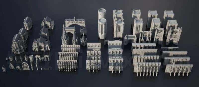 C4DE-061-60个-暗黑-哥特式-城堡-建筑模型-C4D模型A户外-城市-建筑