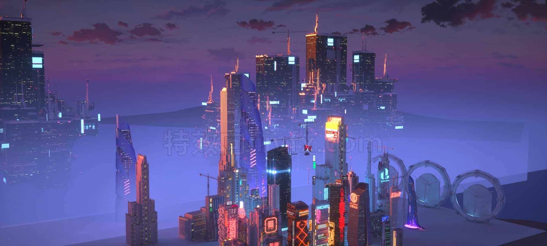 C4DE-076-城市建筑-朋克场景-Octane-C4D模型A户外-城市-建筑