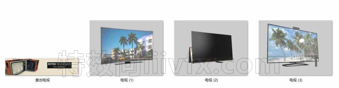 C4DF-003-4个-电视机-C4D模型A数码-电器-设备
