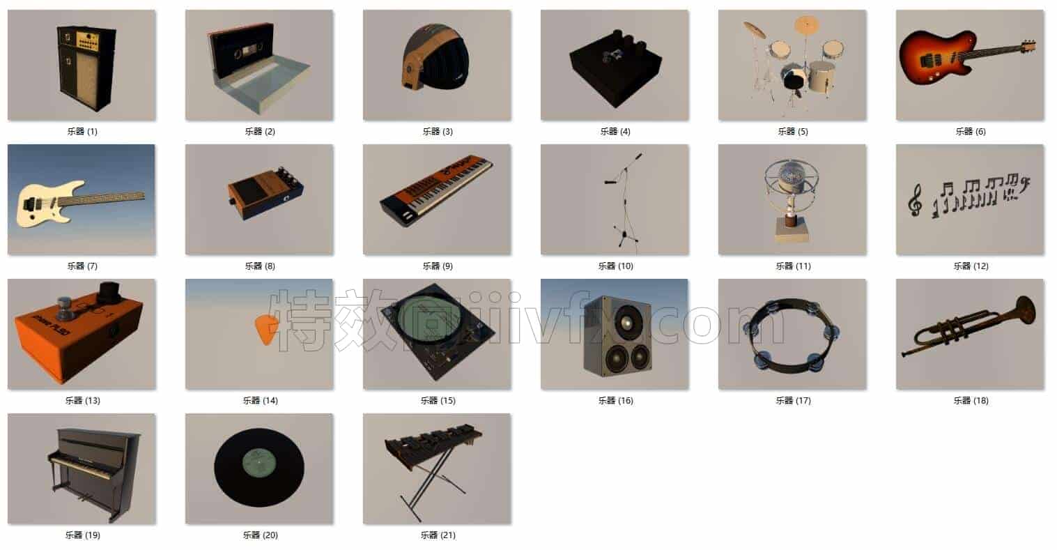 C4DF-027-21个音乐-吉他-乐器-钢琴设备-C4D模型A数码-电器-设备