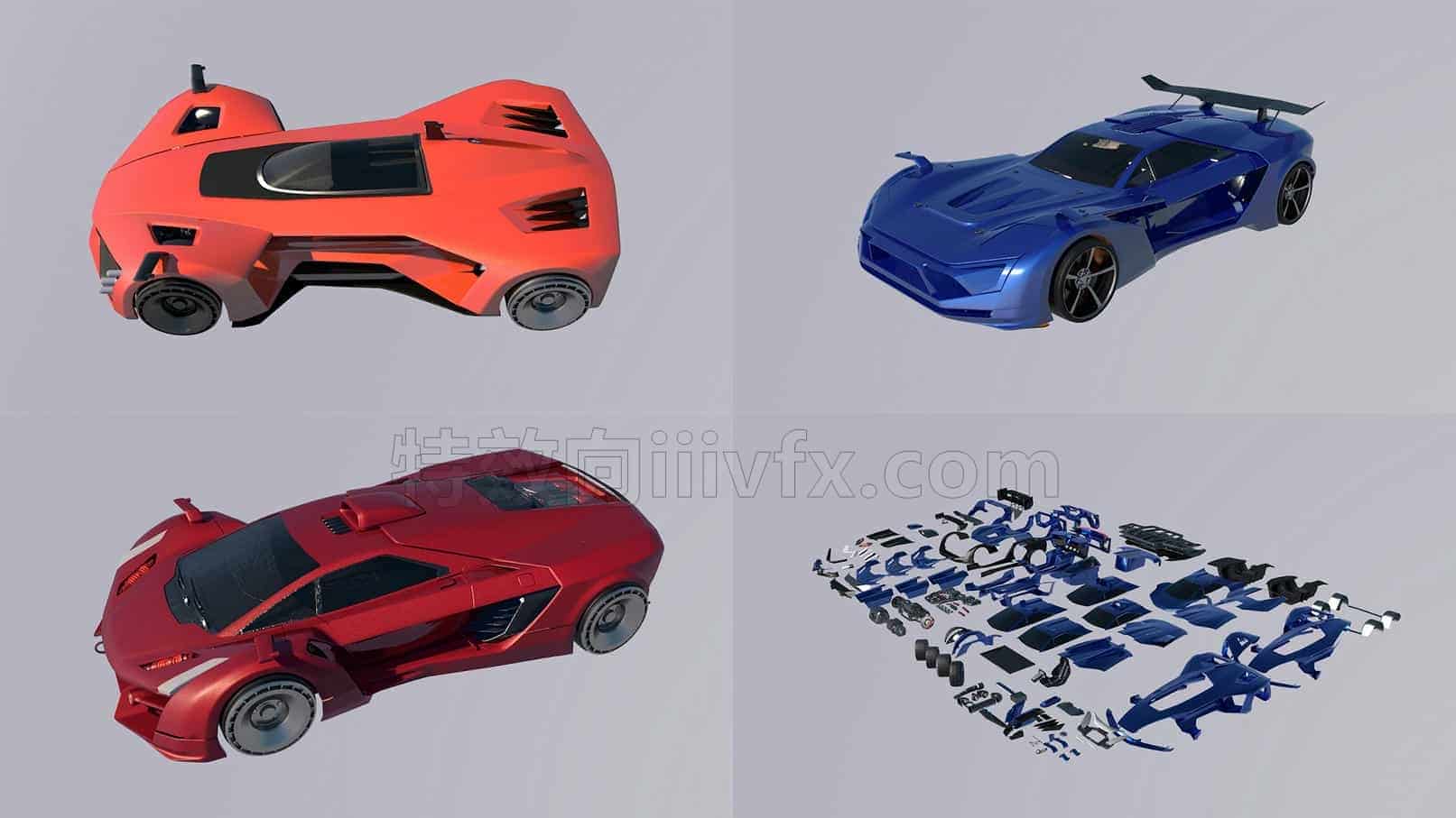 C4DH-001-3个-超级跑车-概念图-交通工具模型-C4D模型A交通-车船-飞机