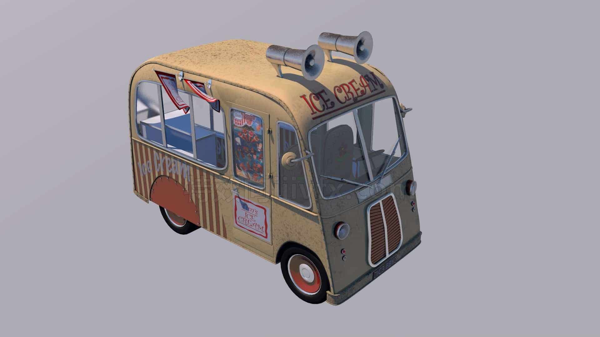 C4DH-023-冰淇淋卡车-C4D模型A交通-车船-飞机