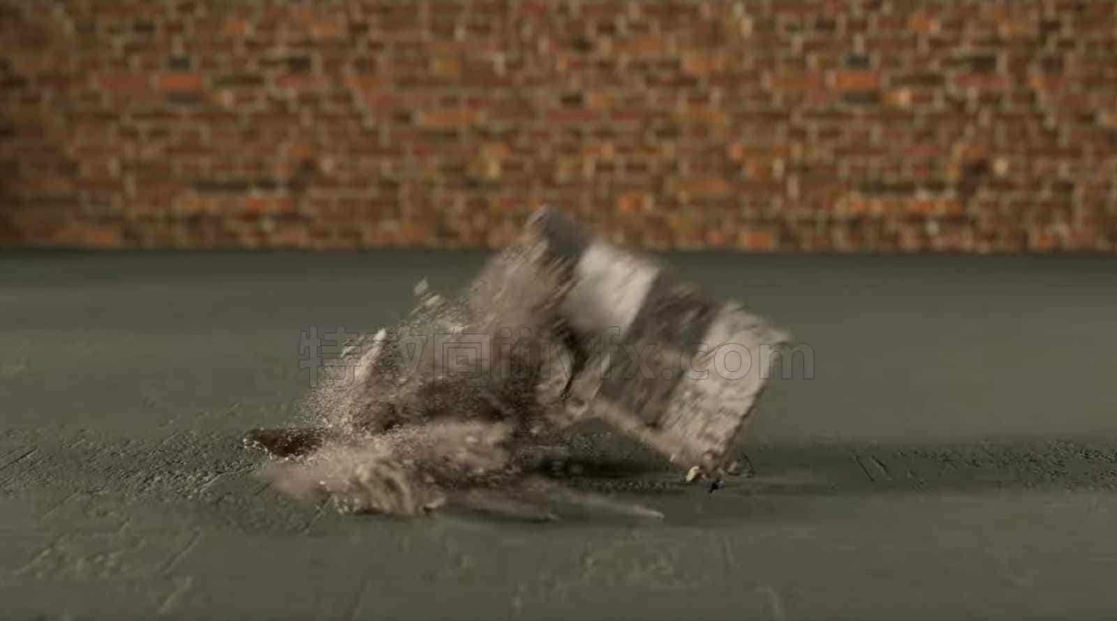 Houdini20钢筋混凝土摔地撞击弯曲刚体变形破碎灰尘碎渣hip资产Concrete Barrier Destruction ( Hip File )