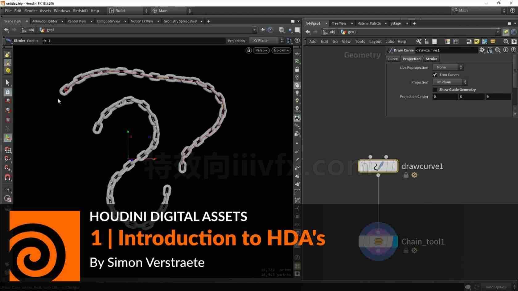 Houdini数字资产程序化曲线画铁链围栏Houdini Digital Assets铁索桥