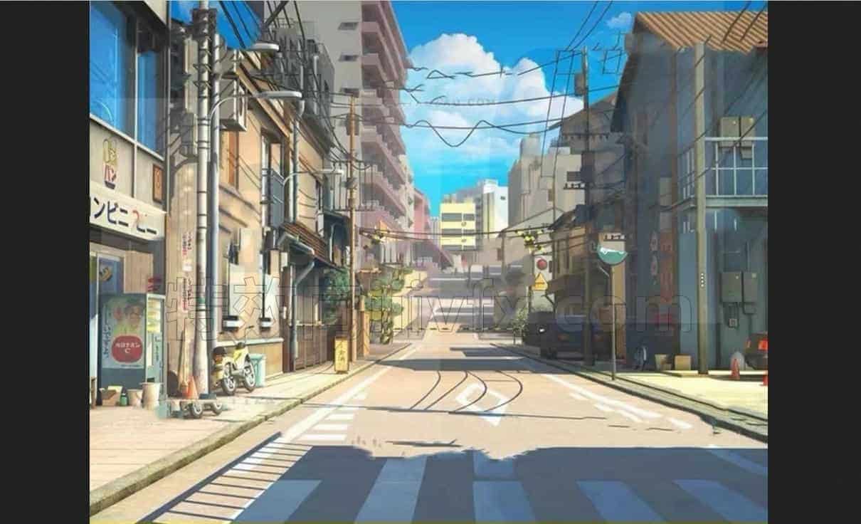 blender日式动漫街道场景卡通三渲二渲染3D建筑环境城市模型素材