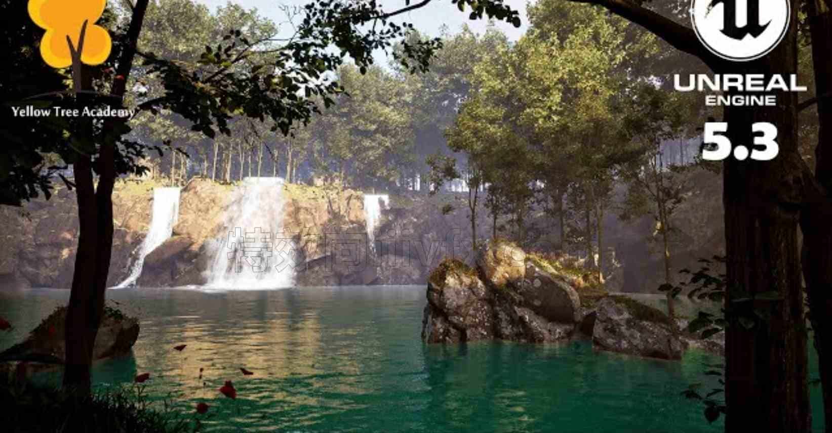 虚幻5唯美瀑布湖景色Unreal Engine 5.3 Tutorial: Creating Stunning Waterfalls