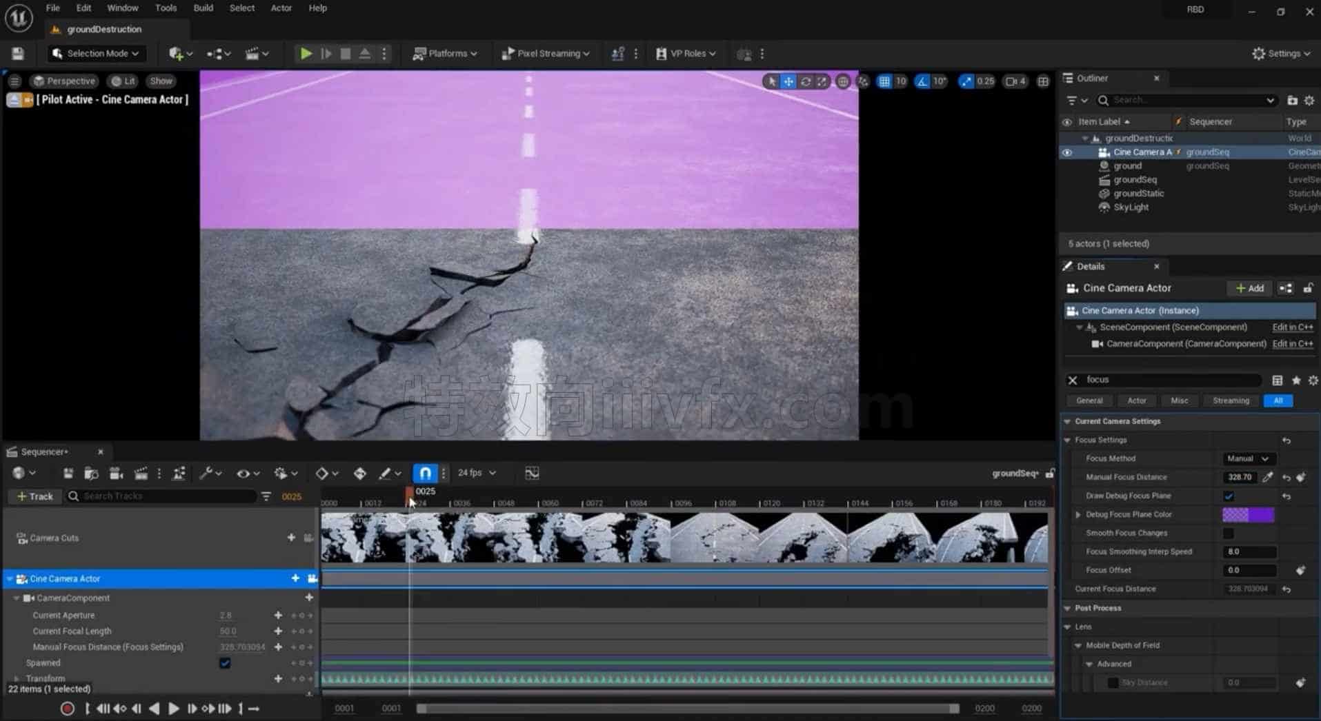 第202篇地裂Houdini19.5地面破碎裂缝蔓延破坏在虚幻5中渲染