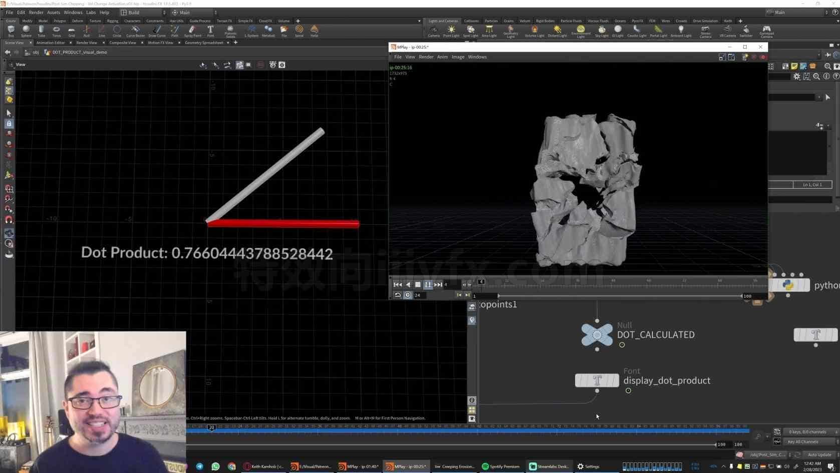 houdini具有角度方向的破碎模拟Post Sim Chipping with Dot Product Direction Change Detect