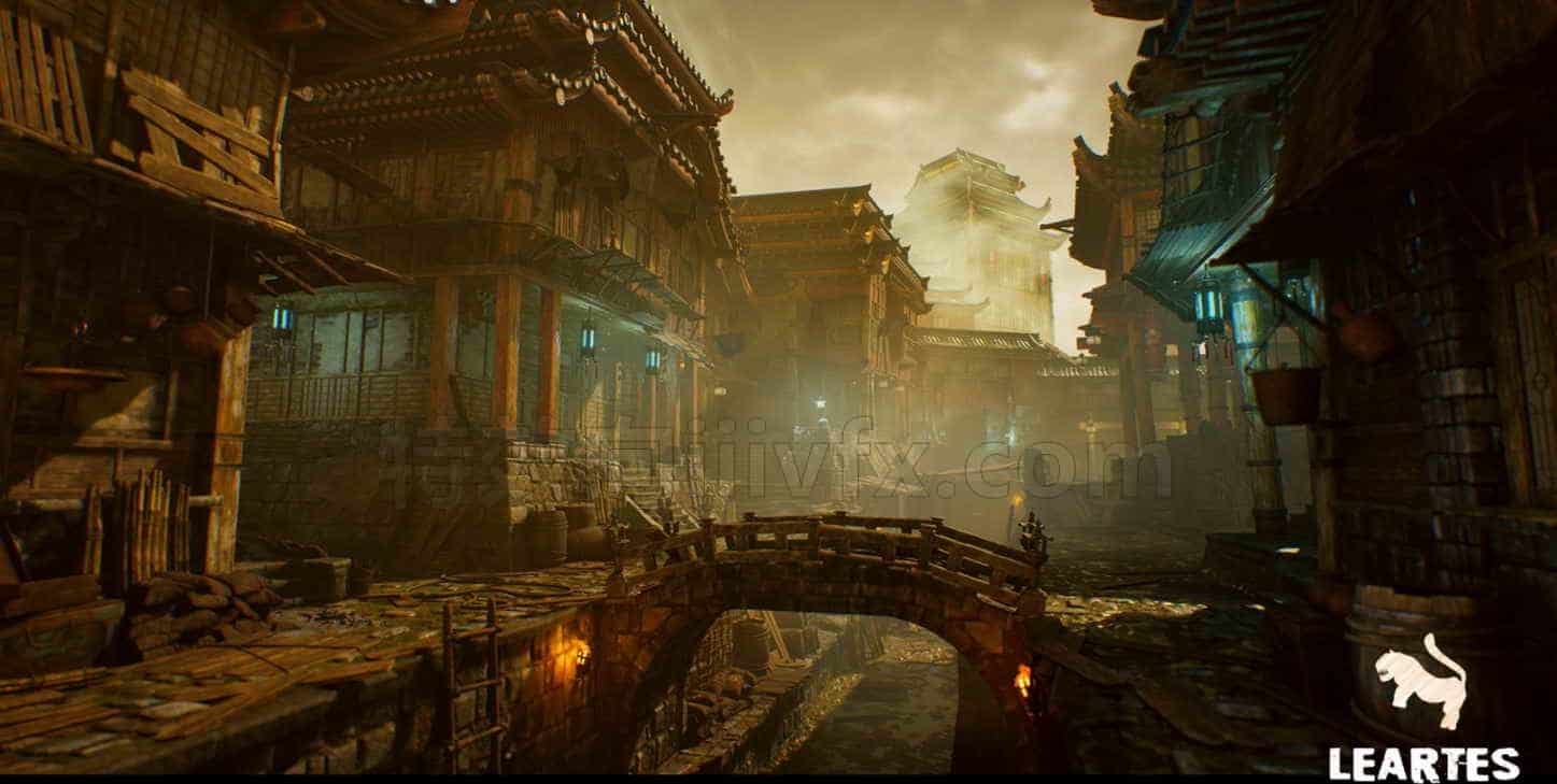 古风国风模型UE5003-Asian-Canal-Environment雅典古代建筑日式风格UE5项目