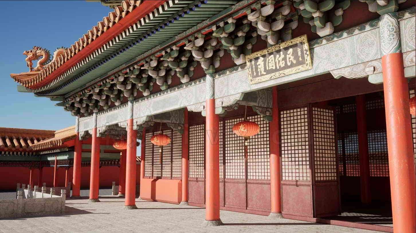 古风国风模型UE5004-Asian-Modular-Temple雅典古代建筑日式风格UE5项目