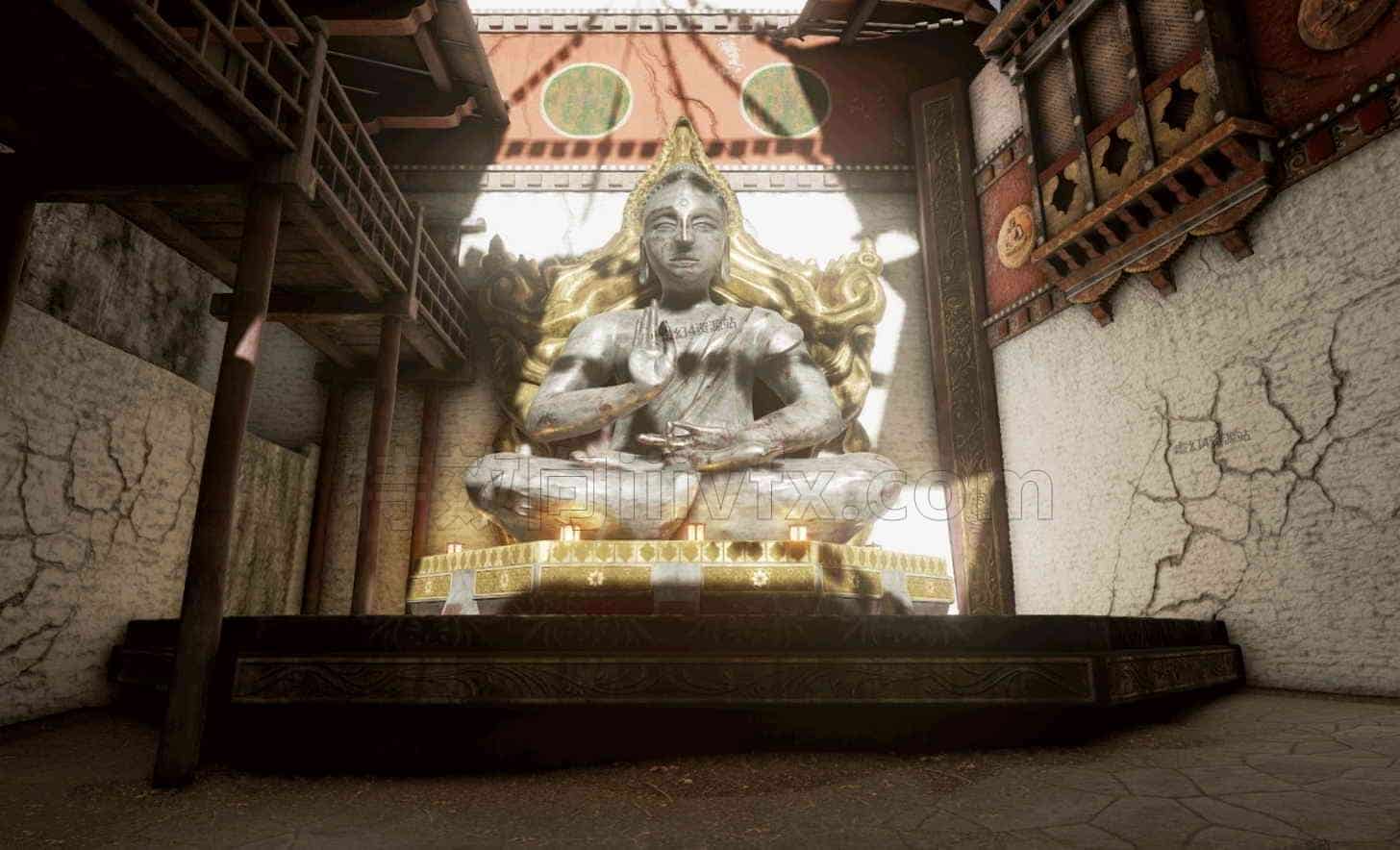 古风国风模型UE5008-Buddhist-Monastery-Environment雅典古代建筑日式风格UE5项目