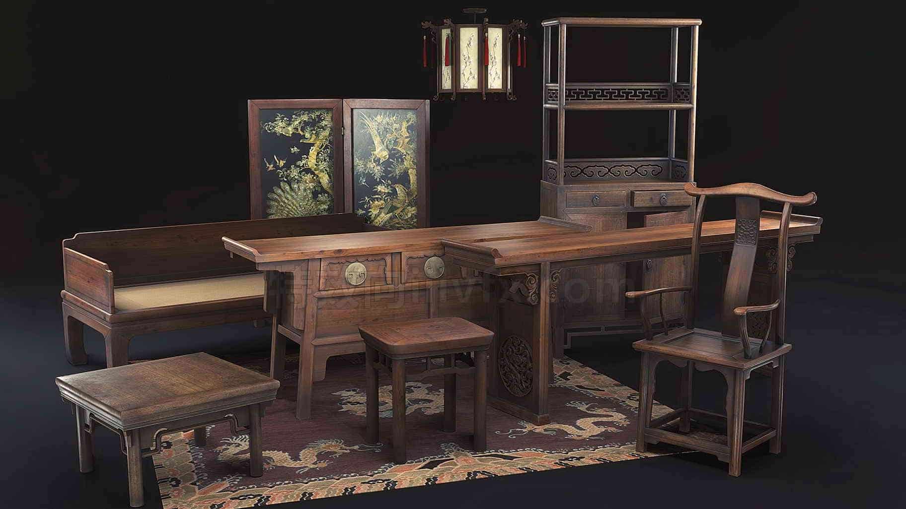 古风国风模型UE5012-Chinese-Furniture雅典古代建筑日式风格UE5项目