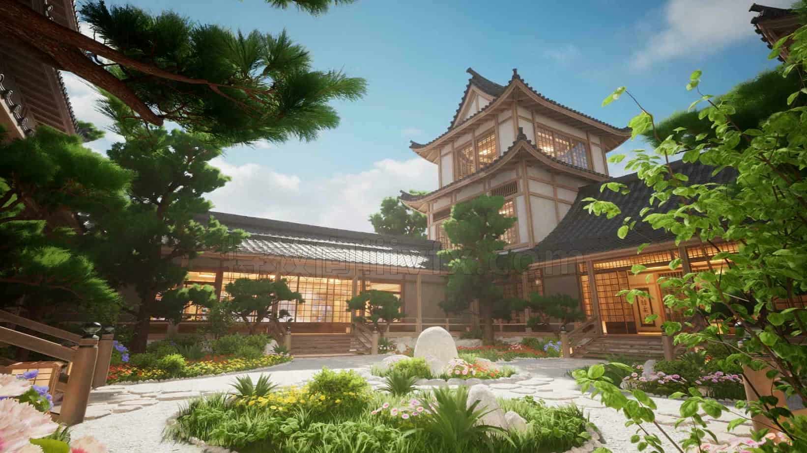 古风国风模型UE5033-Ryokan-Japanese-Courtyard雅典古代建筑日式风格UE5项目