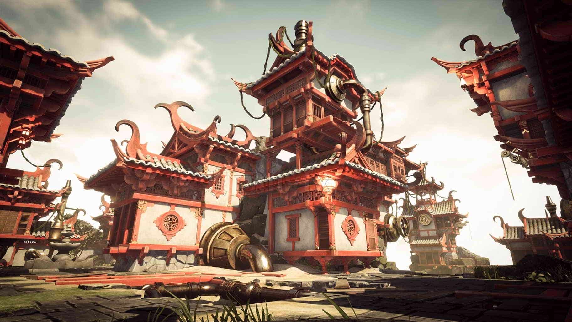 古风国风模型UE5037-Steampunk-Town雅典古代建筑日式风格UE5项目