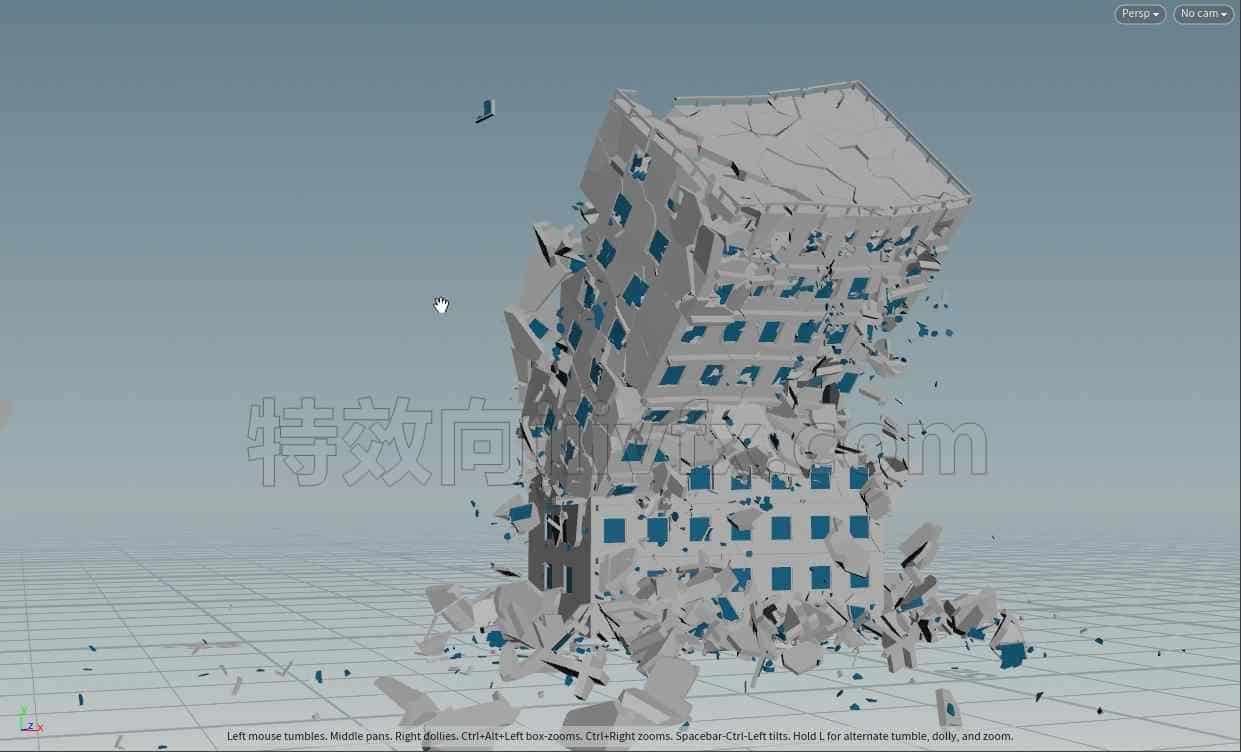 houdini大楼倒塌破碎特效hip工程文件