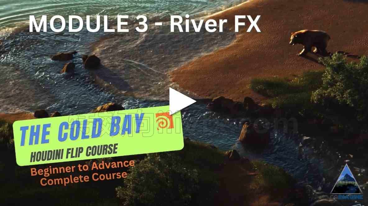 【模块3】Houdini冰艳的湖边环境有熊有鱼Cold Bay Module