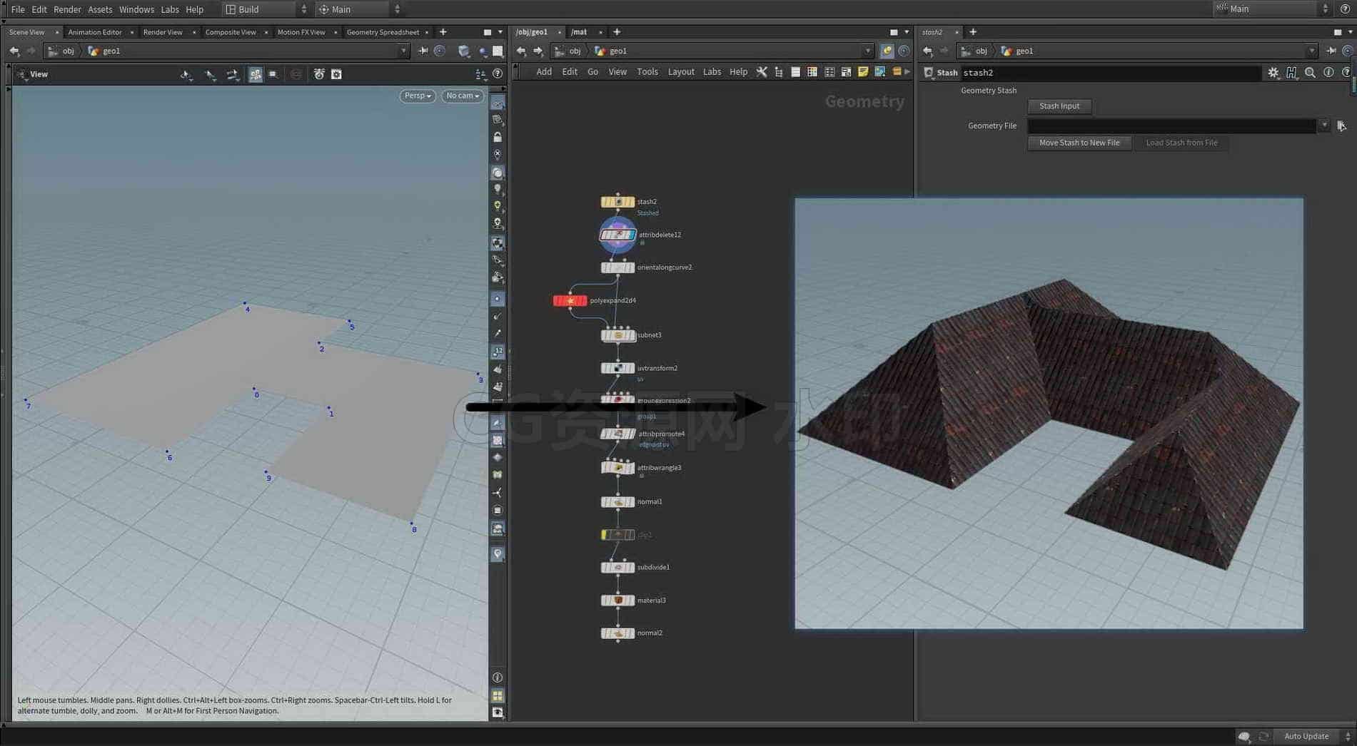 Houdini_生成屋顶和贴图-工具分享落于-B站/公众号:特效向