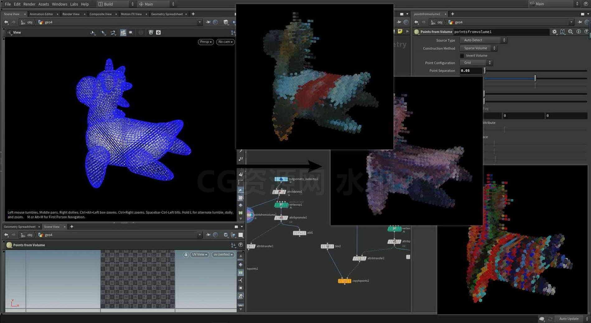 Houdini_贴图颜色传递至点属性-工具分享落于-B站/公众号:特效向