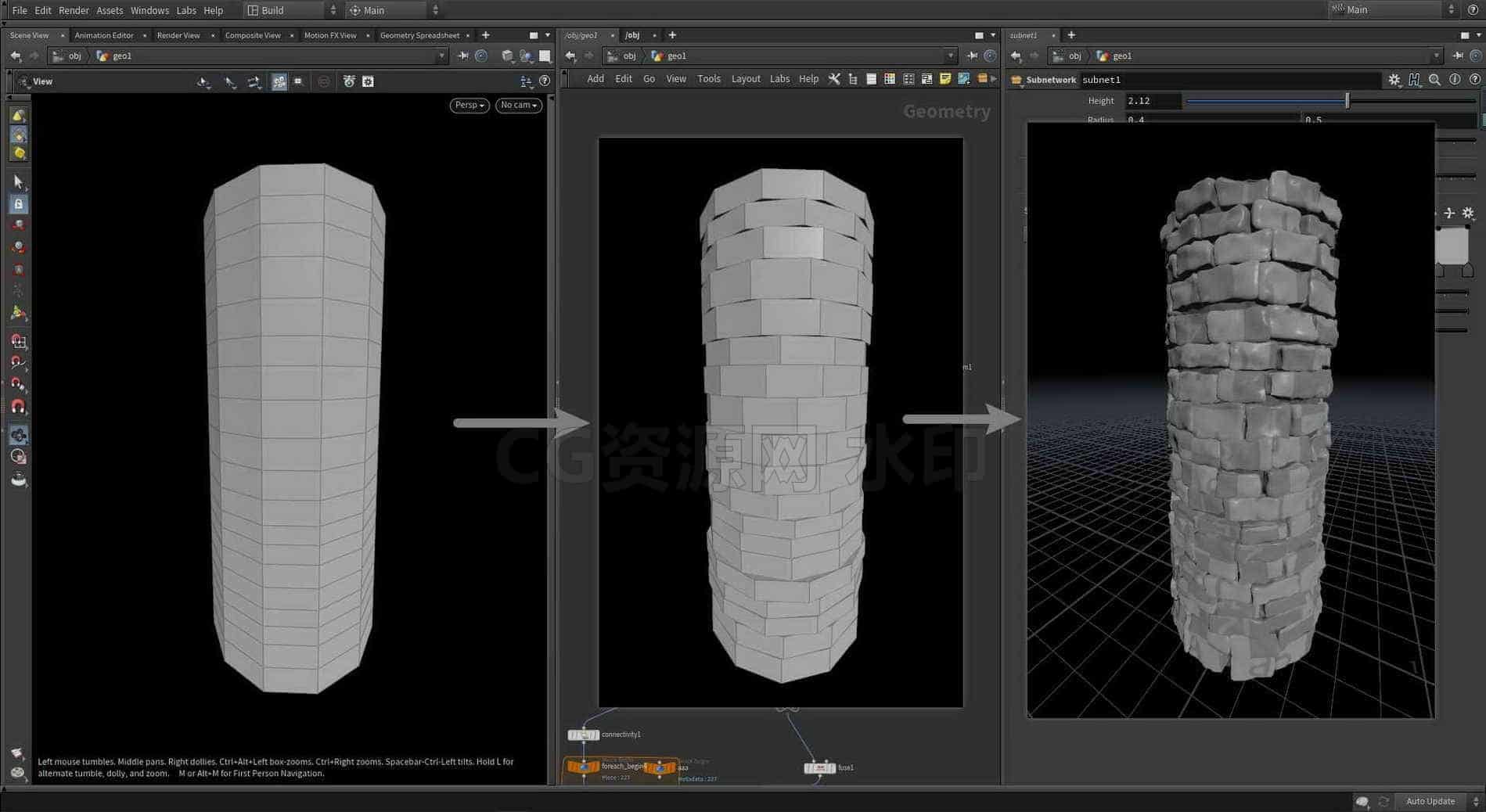 Houdini_程序化塔柱生成-工具分享落于-B站/公众号:特效向