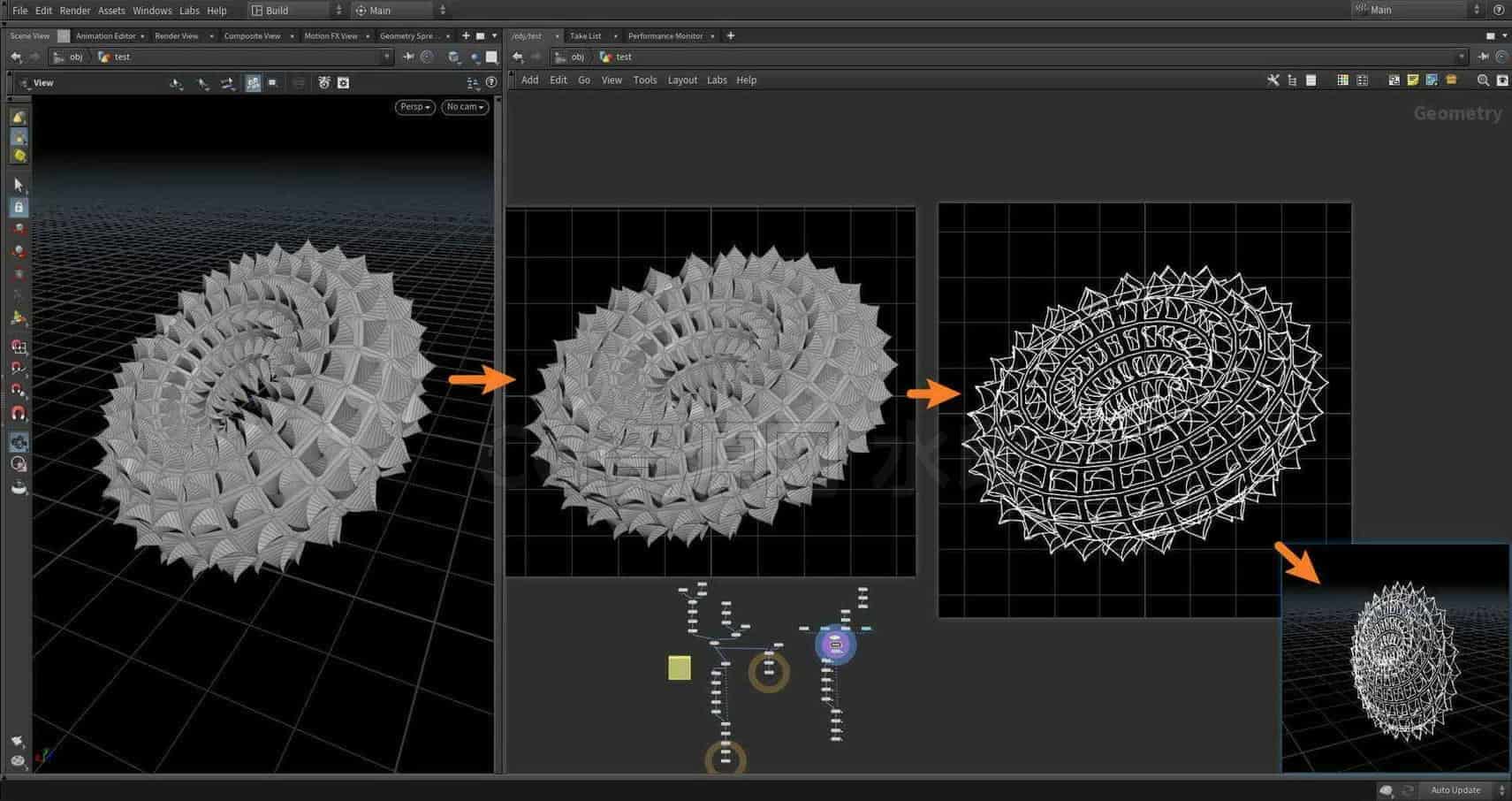 Houdini_模型转换为平面线条效果-工具分享落于-B站/公众号:特效向