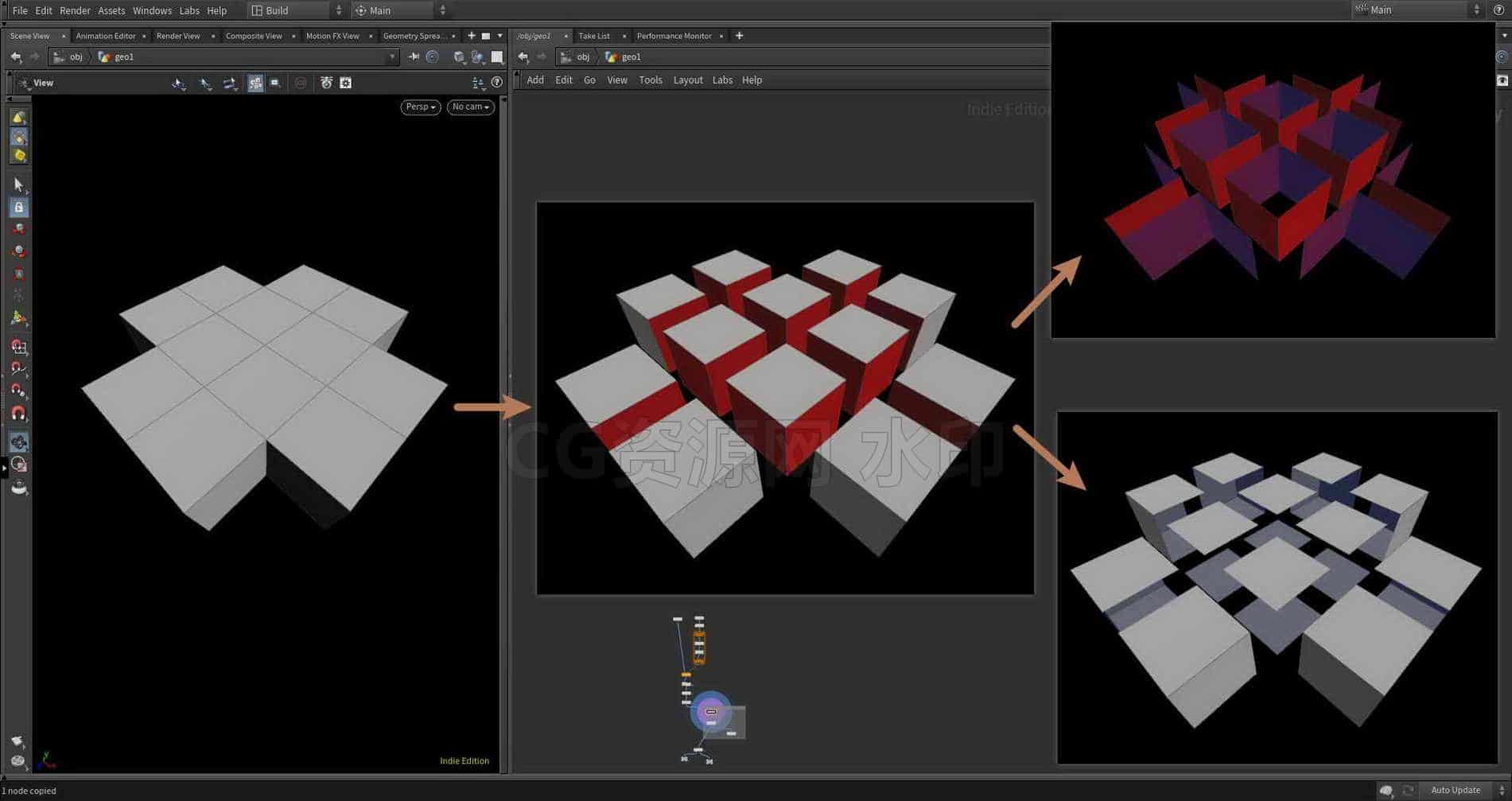 Houdini_通过VEX对相邻面进行分隔-工具分享落于-B站/公众号:特效向