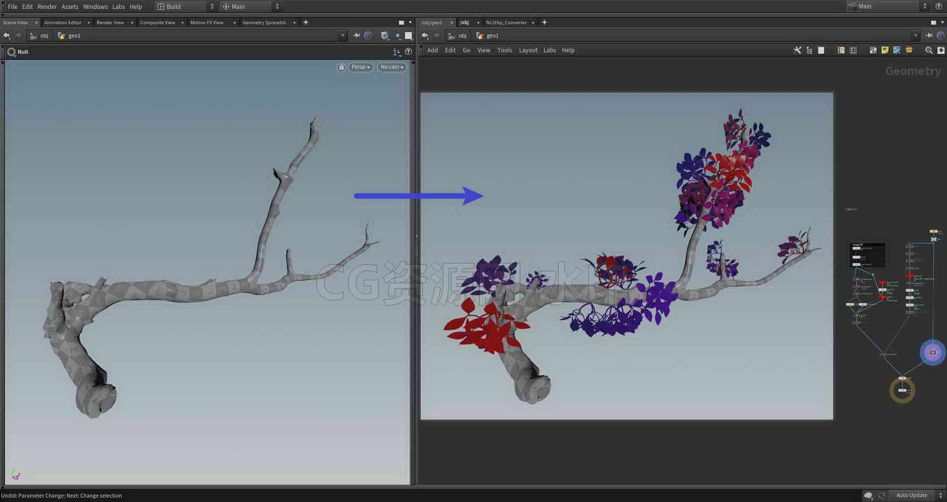 Houdini_在物体表面生成枝叶-工具分享落于-B站/公众号:特效向