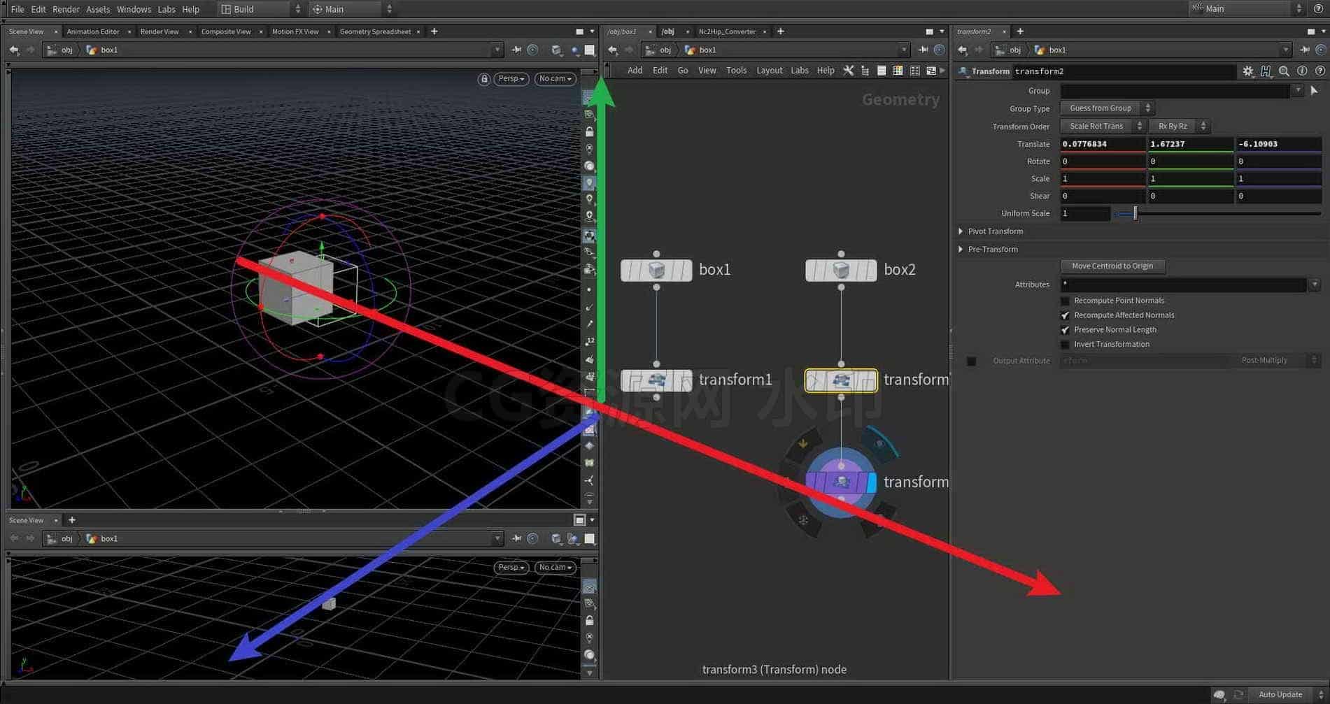 Houdini_使用中键在轴向上快速移动-技巧分享落于-B站/公众号:特效向